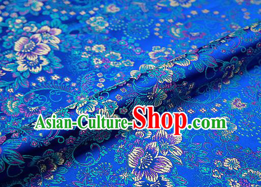 Blue Brocade Chinese Traditional Garment Fabric Classical Peony Pattern Design Satin Cushion Material Drapery