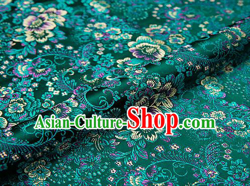 Green Brocade Chinese Traditional Garment Fabric Classical Peony Pattern Design Satin Cushion Material Drapery