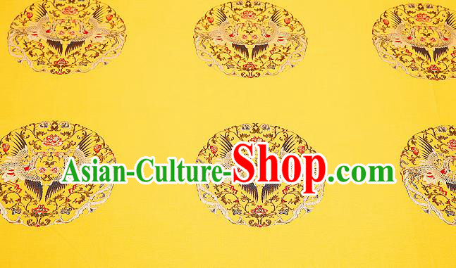Top Grade Phoenix Pattern Yellow Brocade Chinese Traditional Garment Fabric Cushion Satin Material Drapery