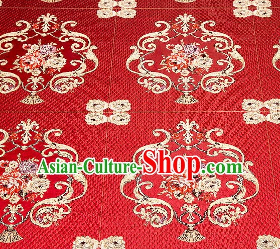 Top Grade Classical Fleur Bouquet Pattern Red Brocade Chinese Traditional Garment Fabric Cushion Satin Material Drapery