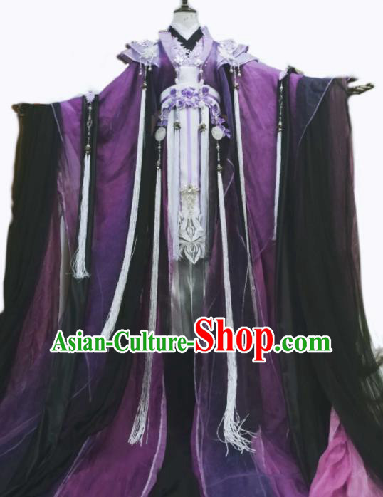 Chinese Ancient Cosplay Costumes Traditional Han Dynasty Swordsman Purple Clothing for Men