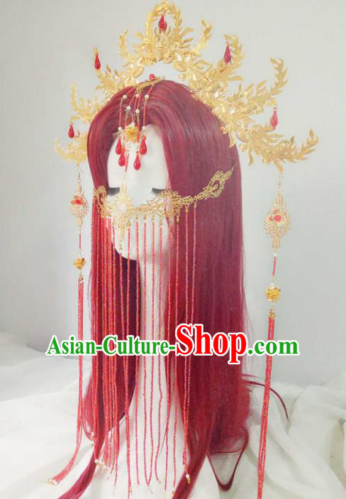 Chinese Ancient Handmade Hair Accessories Traditional Hanfu Golden Phoenix Coronet Hairpins Headwear for Women