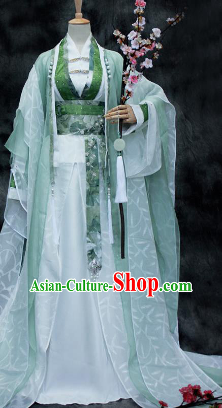 Chinese Ancient Cosplay Swordsman Green Costumes Traditional Handsome Childe Hanfu Clothing for Men