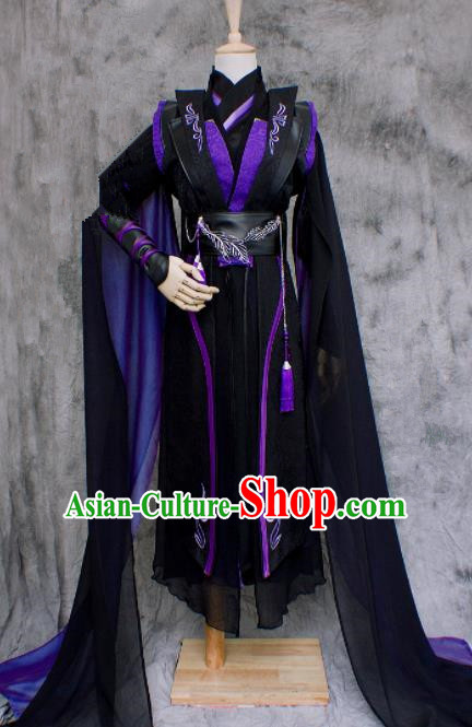 Chinese Ancient Cosplay Swordsman Black Costumes Traditional Nobility Childe Hanfu Clothing for Men
