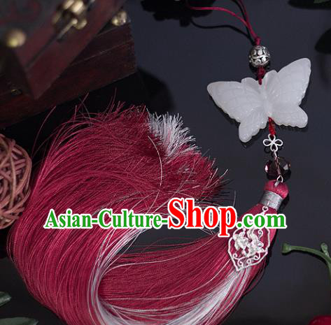 Chinese Traditional Handmade Waist Accessories Palace Red Tassel Butterfly Jade Pendant for Men
