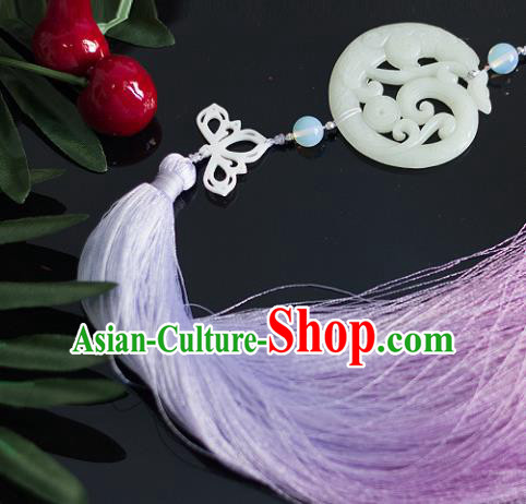 Chinese Traditional Handmade Purple Tassel Waist Accessories Palace Dragon Jade Pendant for Men