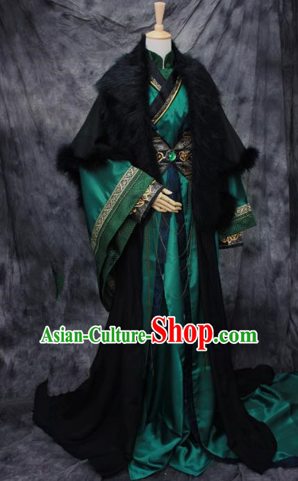 Chinese Ancient Cosplay Swordsman Green Costumes Traditional Nobility Childe Hanfu Clothing for Men
