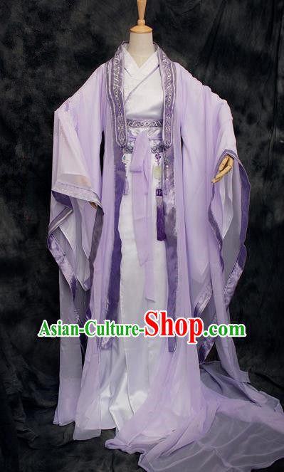 Chinese Ancient Swordsman Purple Costumes Traditional Cosplay Nobility Childe Hanfu Clothing for Men
