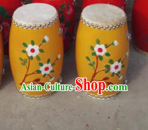 Chinese Traditional Handmade Drums Folk Dance Yellow Waist Drum Printing Flowers Cowhide Drums