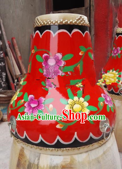 Chinese Traditional Handmade Drums Folk Dance Printing Red Cowhide Drums