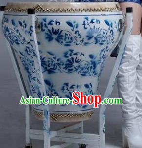 Chinese Traditional Handmade Drums Folk Dance Printing Blue Cowhide Drums