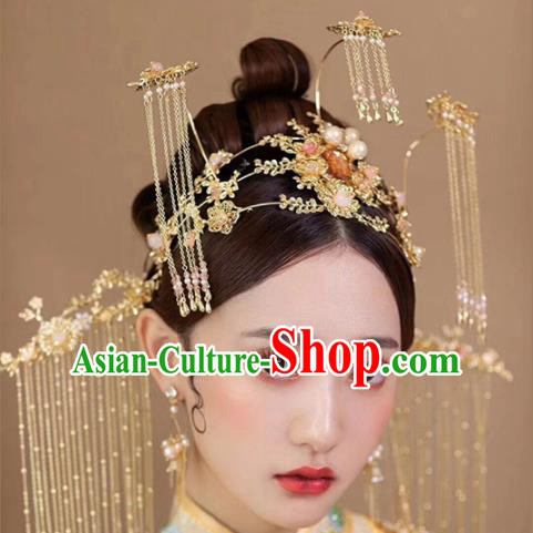 Chinese Traditional Xiuhe Suit Handmade Tassel Phoenix Coronet Ancient Bride Hairpins Hair Accessories for Women