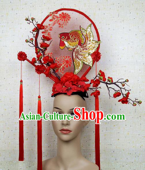 Top Grade Handmade Chinese Embroidered Goldfish Palace Hair Clasp Headdress Traditional Hair Accessories for Women