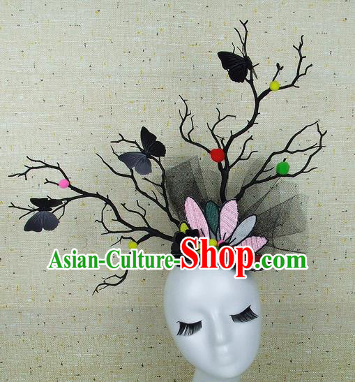 Top Grade Handmade Hair Accessories Halloween Cosplay Black Butterfly Headwear for Women