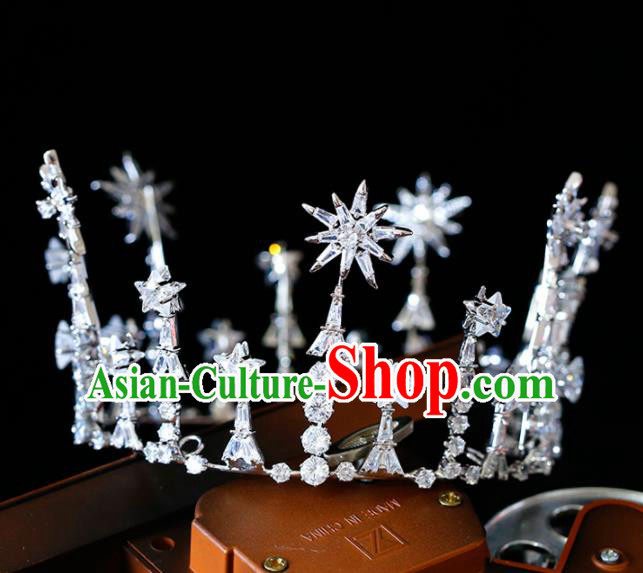 Top Grade Handmade Bride Zircon Round Royal Crown Baroque Princess Hair Accessories for Women