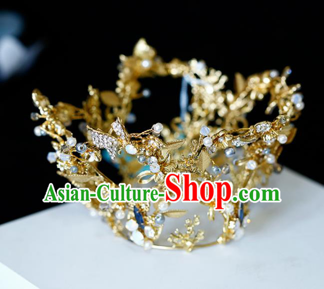 Top Grade Handmade Bride Golden Crystal Round Royal Crown Baroque Princess Hair Accessories for Women