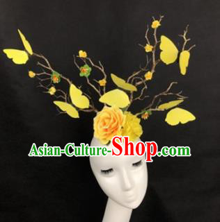 Top Grade Catwalks Hair Accessories Halloween Brazilian Carnival Yellow Flowers Butterfly Headdress for Kids