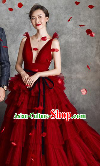 Top Grade Catwalks Costume Red Veil Bubble Dress for Women