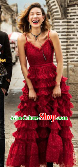 Top Grade Catwalks Costume Wedding Red Veil Dress for Women