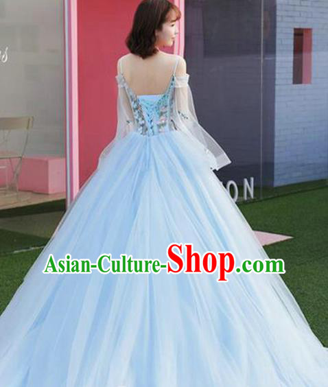 Top Grade Catwalks Costume Flowers Fairy Blue Veil Full Dress for Women