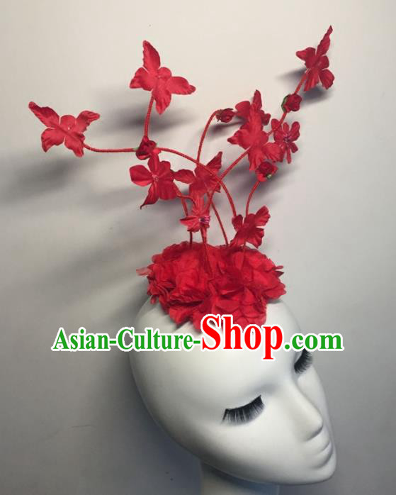 Top Grade Halloween Catwalks Headdress Brazilian Carnival Red Silk Flowers Top Hat for Women