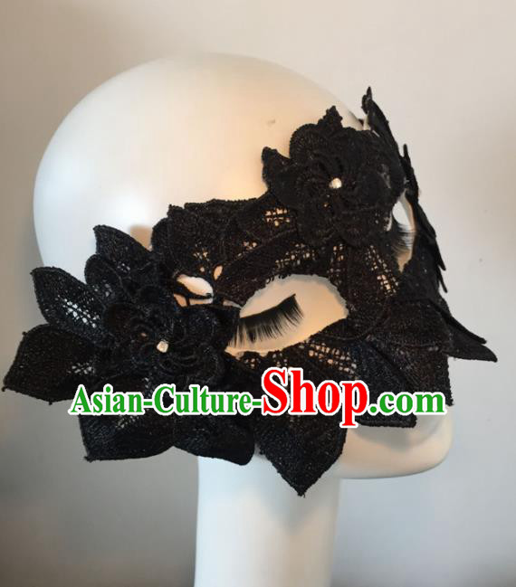 Halloween Exaggerated Accessories Catwalks Black Lace Leaf Masks for Women