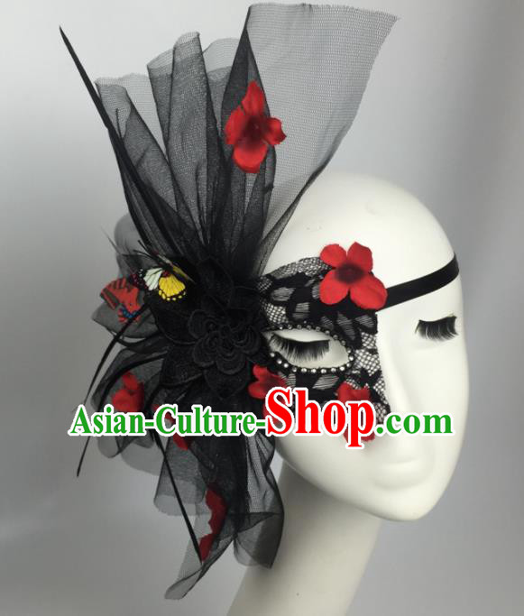 Halloween Exaggerated Accessories Catwalks Black Veil Half Masks for Women