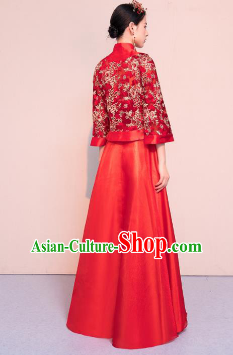 Chinese Traditional Xiuhe Suits Ancient Bride Embroidered Wedding Dress for Women