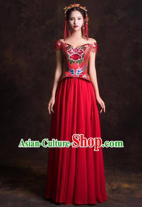 Chinese Traditional Embroidered Red Dress Ancient Wedding Dress for Women