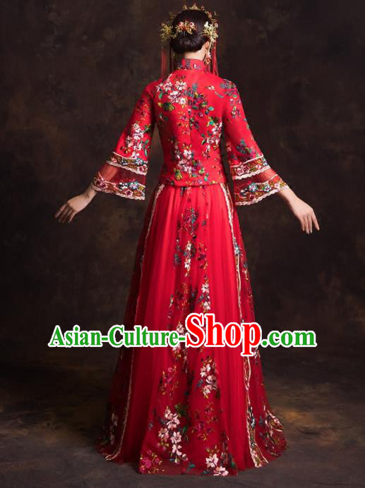 Chinese Traditional Red Xiuhe Suits Ancient Embroidered Wedding Dress for Women