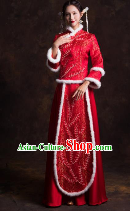 Chinese Traditional Costumes Red Xiuhe Suits Ancient Bride Embroidered Wedding Dress for Women