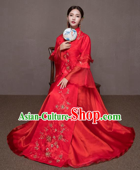 Chinese Traditional Xiuhe Suits Embroidered Wedding Costumes Ancient Bride Dress for Women