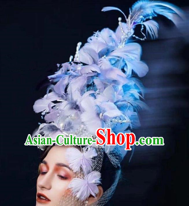 Top Grade Halloween Hair Accessories Gothic Catwalks Lilac Feather Top Hat for Women