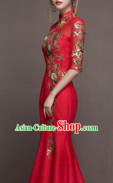 Top Grade Customized Wedding Dress Bride Red Cheongsam Dress for Women