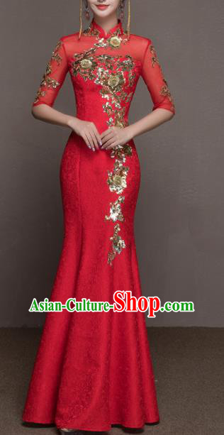 Top Grade Customized Wedding Dress Bride Red Cheongsam Dress for Women