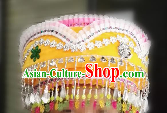 Chinese Traditional National Hat Ethnic Miao Nationality Yellow Hat for Women