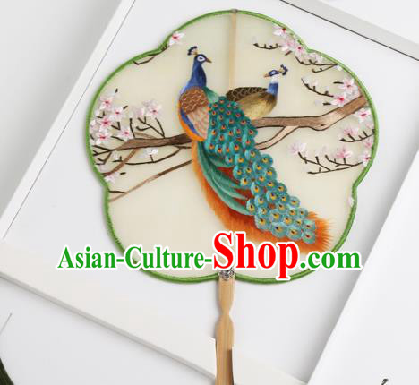 Traditional Chinese Crafts Palace Fans Silk Round Fans Ancient Princess Embroidered Peacock Fan for Women