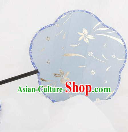 Traditional Chinese Crafts Palace Blue Silk Fans Round Fans Ancient Princess Gilding Fan for Women