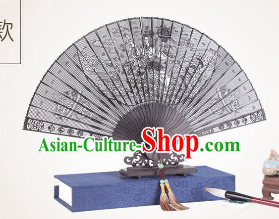 Chinese Traditional Crafts Sandalwood Folding Fans Pierced Peri Fans Accordion Fan