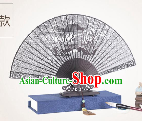 Chinese Traditional Crafts Sandalwood Folding Fans Pierced Classical Garden Fans Accordion Fan