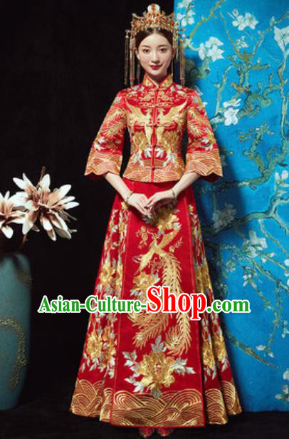 Chinese Traditional Xiuhe Suits Ancient Bride Embroidered Wedding Dress for Women