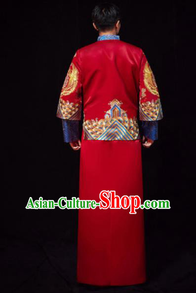 Chinese Traditional Wedding Red Embroidered Costumes Ancient Bridegroom Toast Clothing for Men
