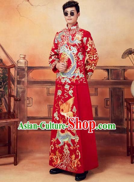 Chinese Traditional Wedding Embroidered Dragon Costumes Ancient Bridegroom Toast Clothing for Men