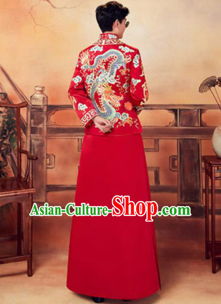 Chinese Traditional Wedding Embroidered Dragon Costumes Ancient Bridegroom Toast Clothing for Men