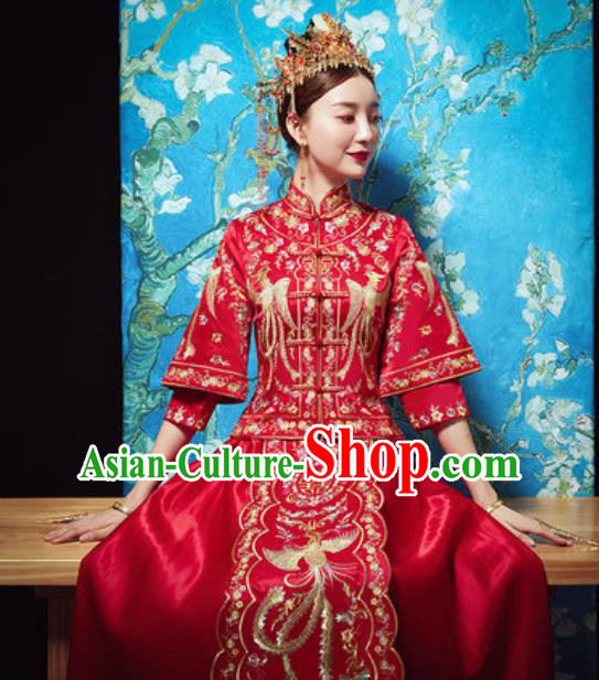 Traditional Chinese Wedding Embroidered Costumes Xiuhe Suits Ancient Bride Dress for Women