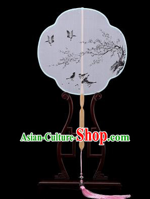 Traditional Chinese Crafts Palace Fans Hand Painting Wintersweet Fans Ancient White Silk Fan for Women