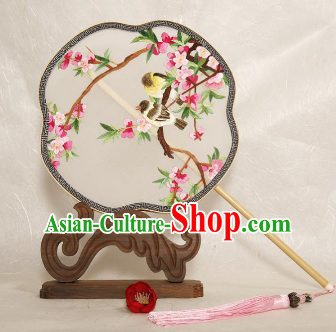 Chinese Traditional Palace Fans Embroidered Peach Blossom Fans Ancient Hanfu Silk Fan for Women