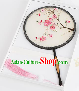 Chinese Traditional Palace Fans Embroidered Peach Blossom Fans Ancient Hanfu Silk Round Fan for Women