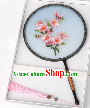 Chinese Traditional Palace Fans Embroidered Pink Flowers Fans Ancient Hanfu Silk Round Fan for Women