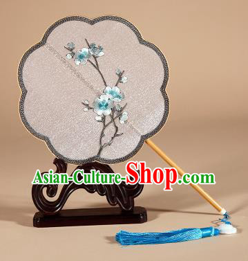 Chinese Traditional Palace Fans Hanfu Embroidered White Plum Blossom Fans Ancient Silk Fan for Women